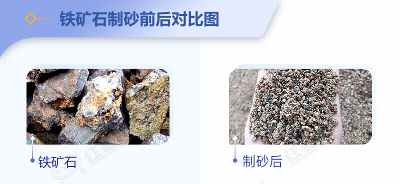 鐵礦石制砂前后對比圖